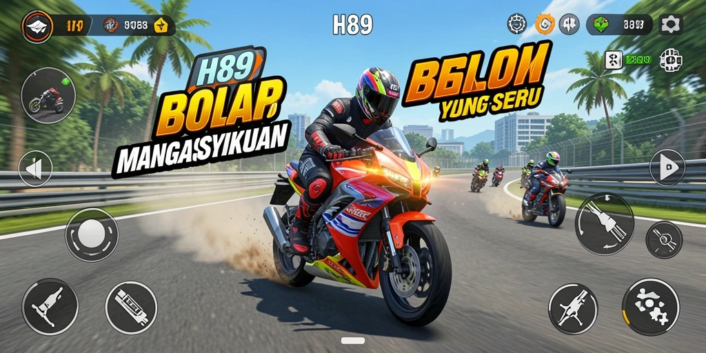 Screenshot H89 menampilkan kecepatan tinggi dan aksi balap motor.