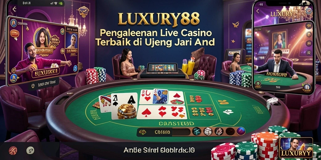 Tampilan gameplay LUXURY88 dengan dealer langsung dan suasana kasino yang nyata.