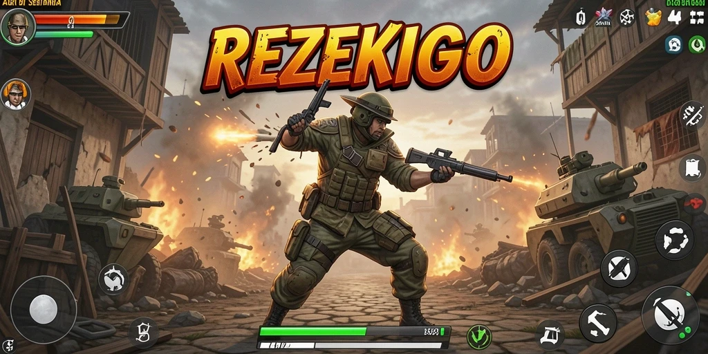 Screenshot gameplay REZEKIGO menampilkan aksi seru karakter berjuang.