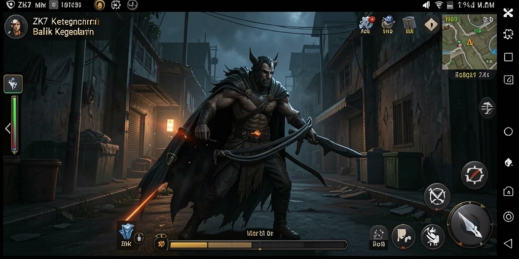 Screenshot ZK7 menunjukkan momen menegangkan dalam kegelapan.